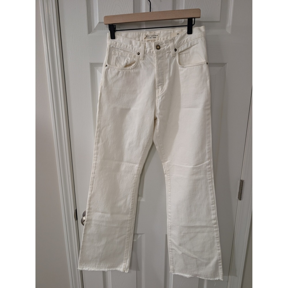 Nili Lotan Juliet Jean, Size 26, High Rise, Wide Leg Denim, Cream, Button Fly